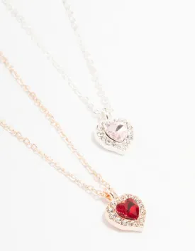 Mixed Metal Heart Halo Necklaces 2-Pack