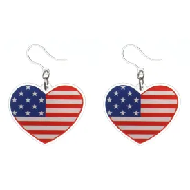 Patriotic Heart Dangles Hypoallergenic Earrings for Sensitive Ears Made with Plastic Posts