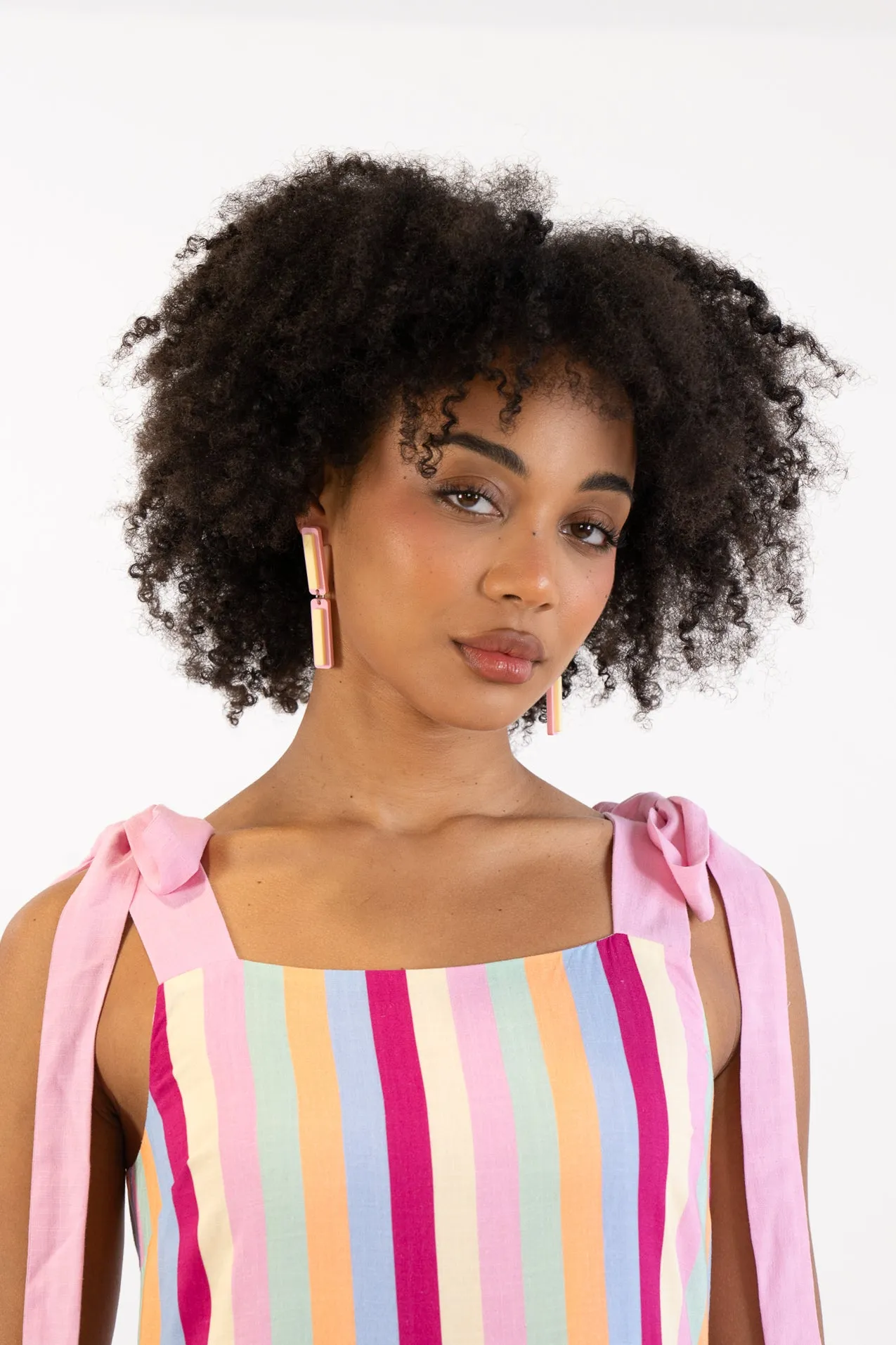 Pink & Yellow Stripe Dangle Earrings