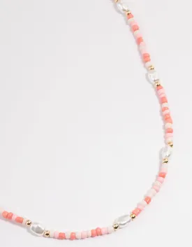 Pink Beaded Pearl Necklace