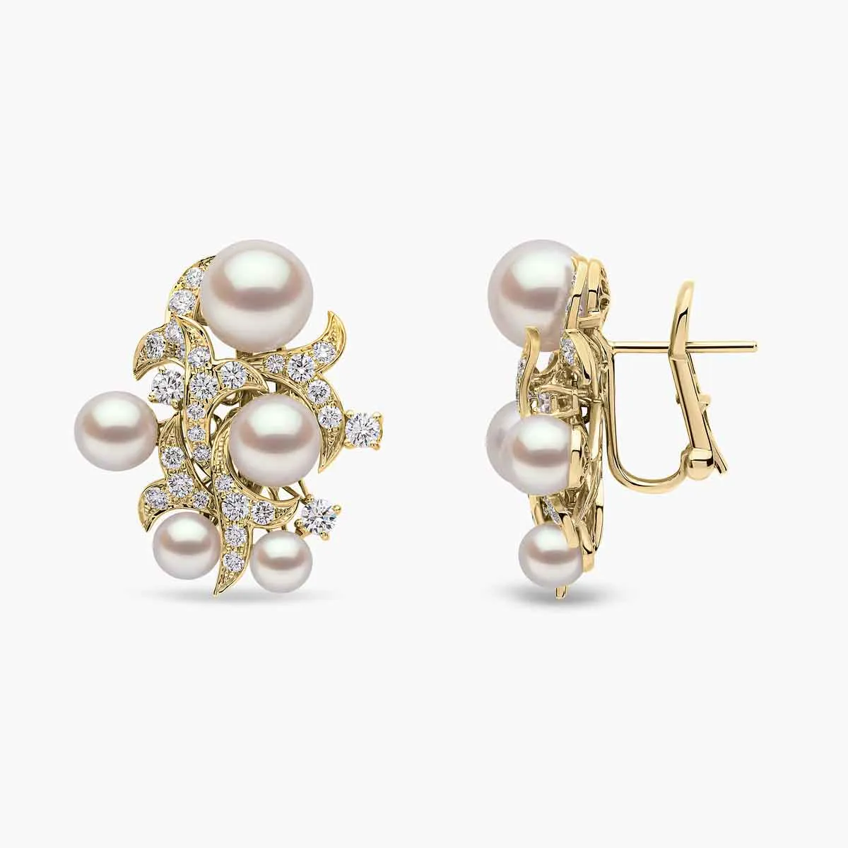 Raindrop 18K Gold Akoya Pearl and Diamond Cluster Earrings