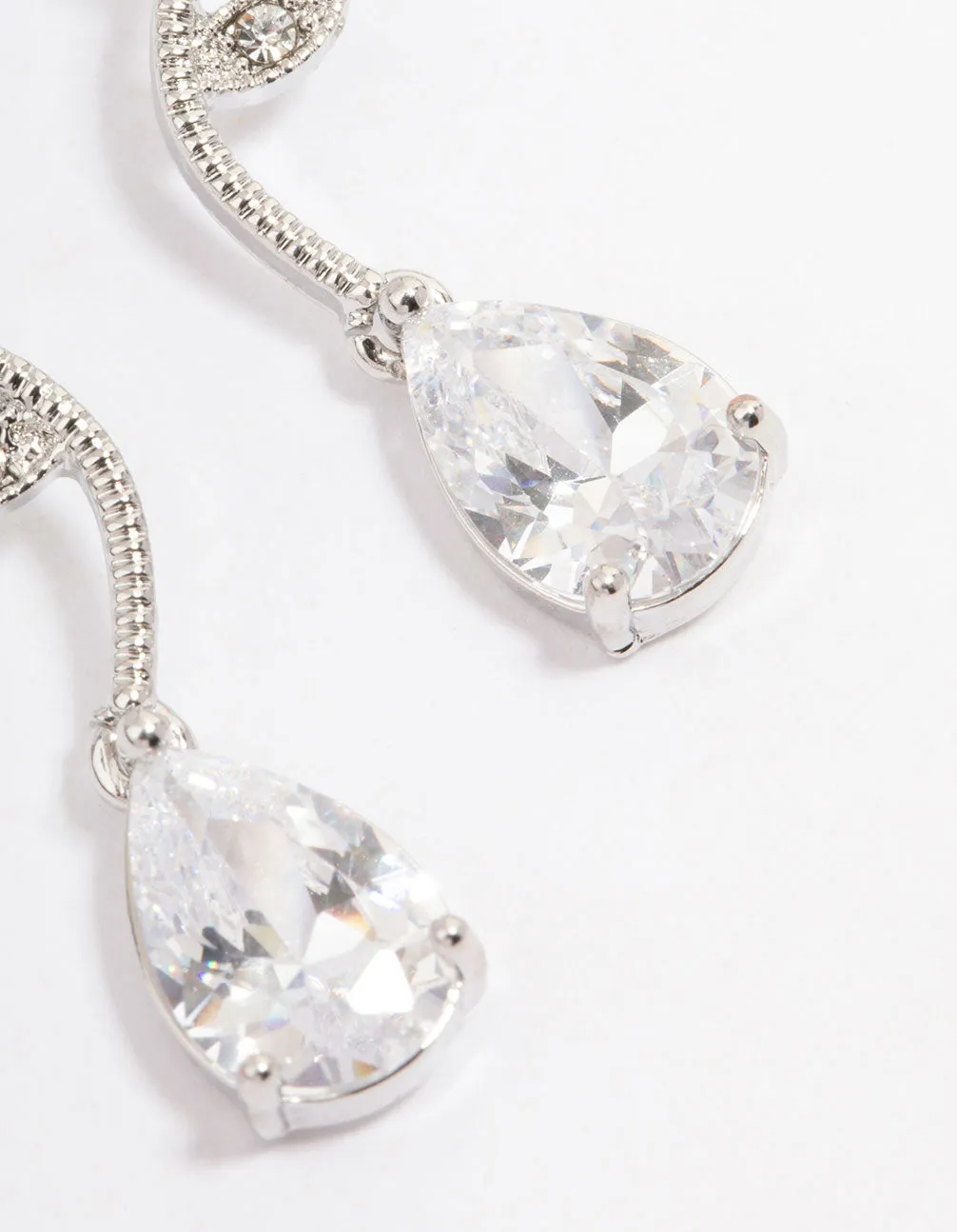 Rhodium Cubic Zirconia Floral Teardrop Earrings