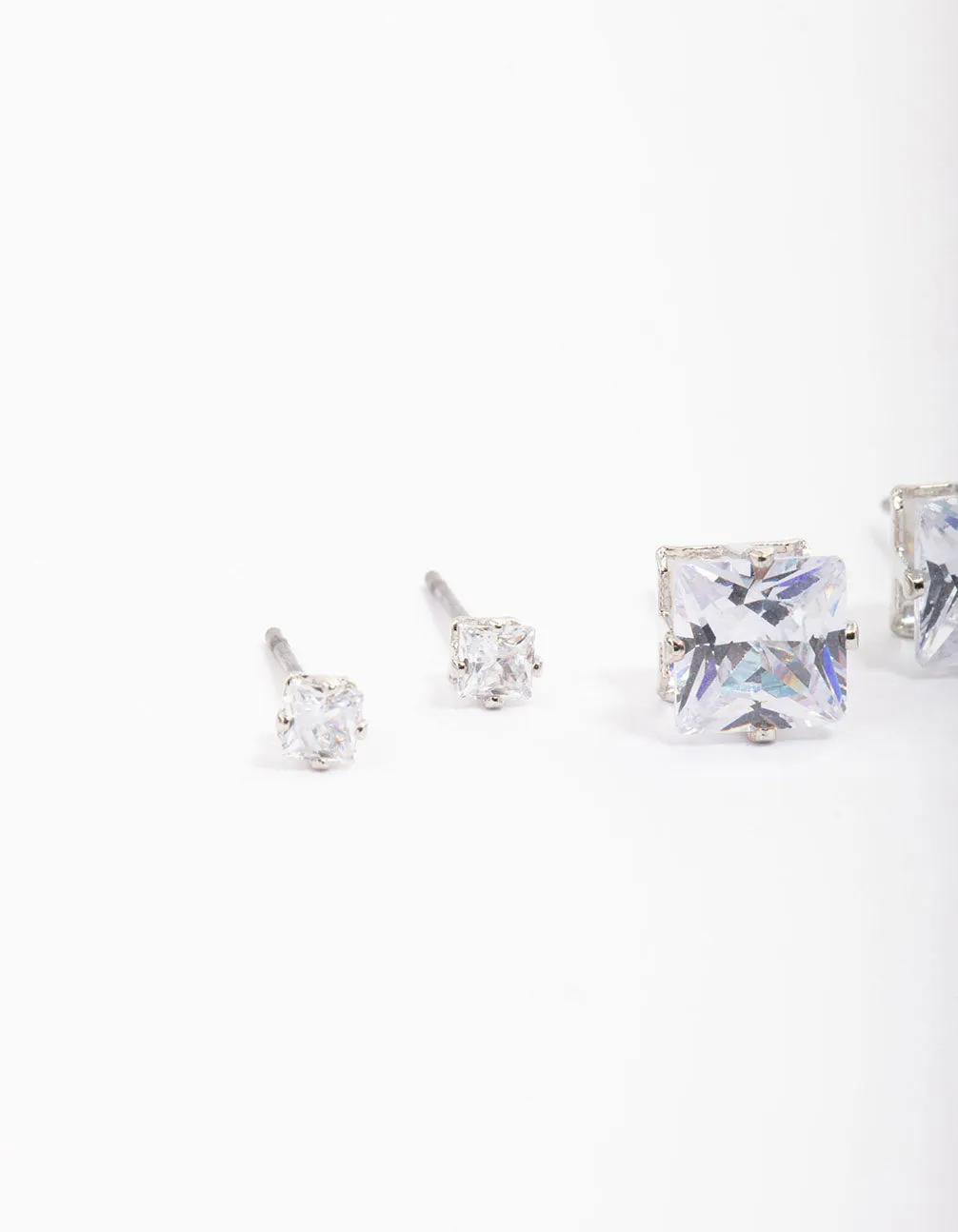 Rhodium Cubic Zirconia Square Graduated Earrings Pack