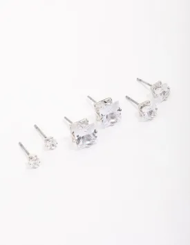 Rhodium Cubic Zirconia Square Graduated Earrings Pack