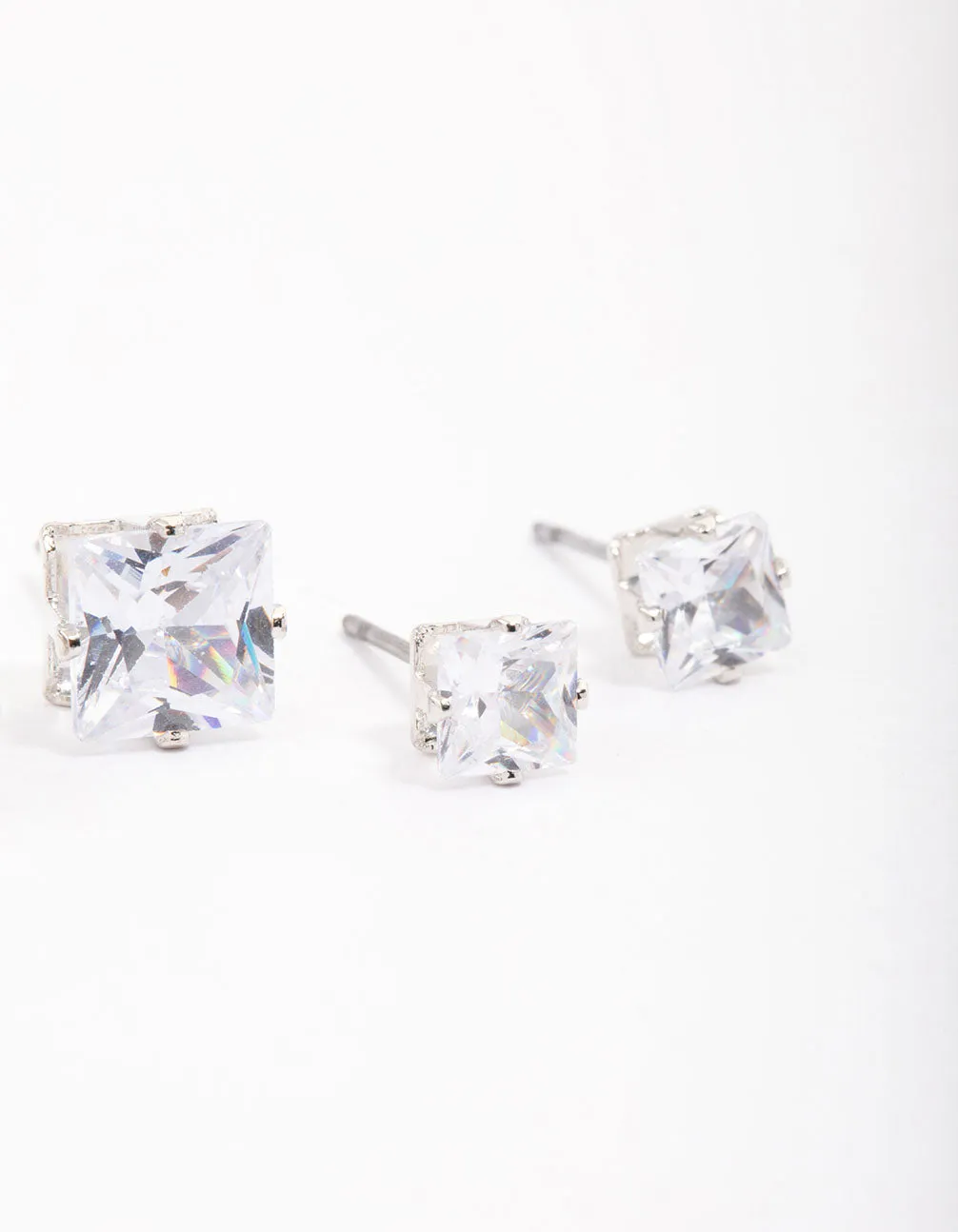 Rhodium Cubic Zirconia Square Graduated Earrings Pack