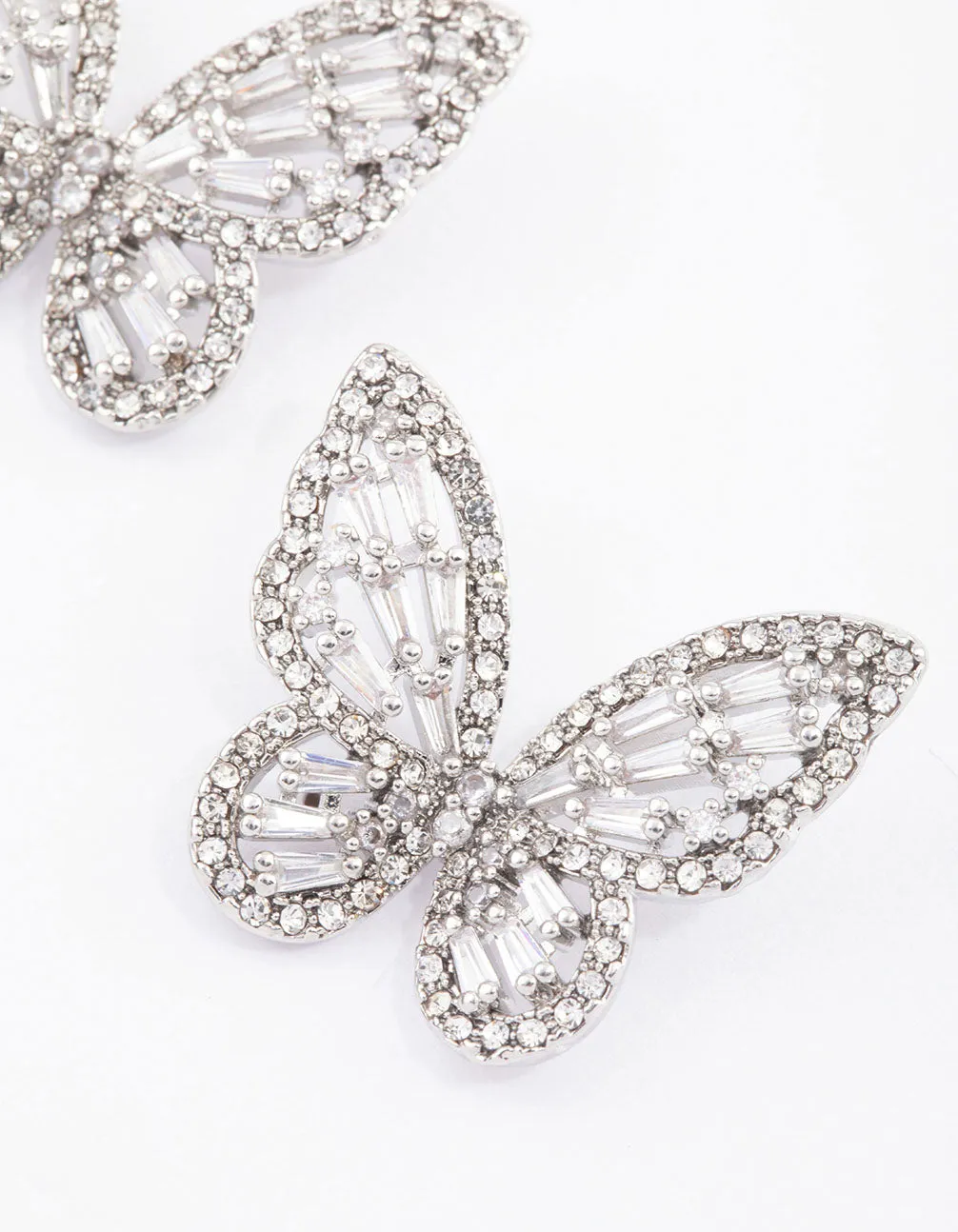 Rhodium Flutter Butterfly Cubic Zirconia Stud Earrings