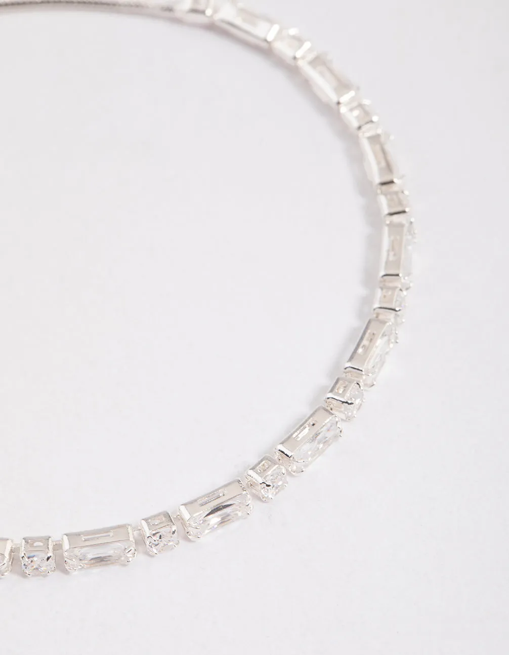 Silver Cubic Zirconia Small Baguette Toggle Tennis Bracelet