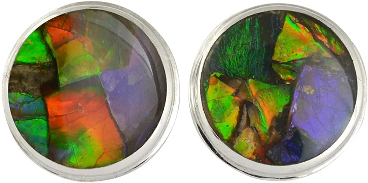 Starborn Sterling Silver Ammolite Post Earrings 12mm round