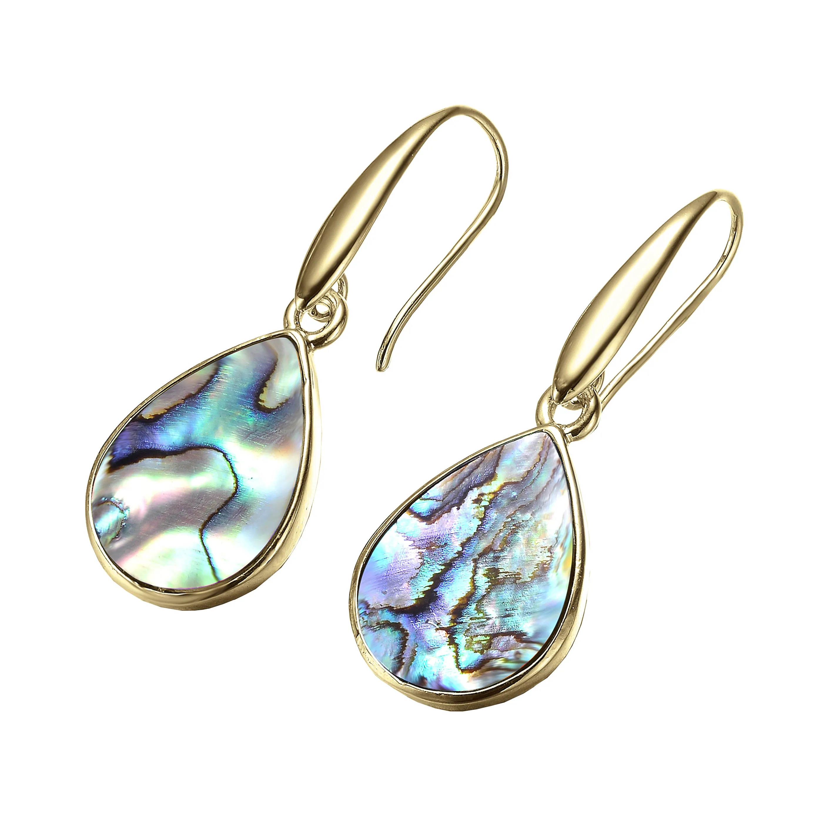 Sterling Silver with 14K Gold Plated and Abalone Teardrop Drop Earrings