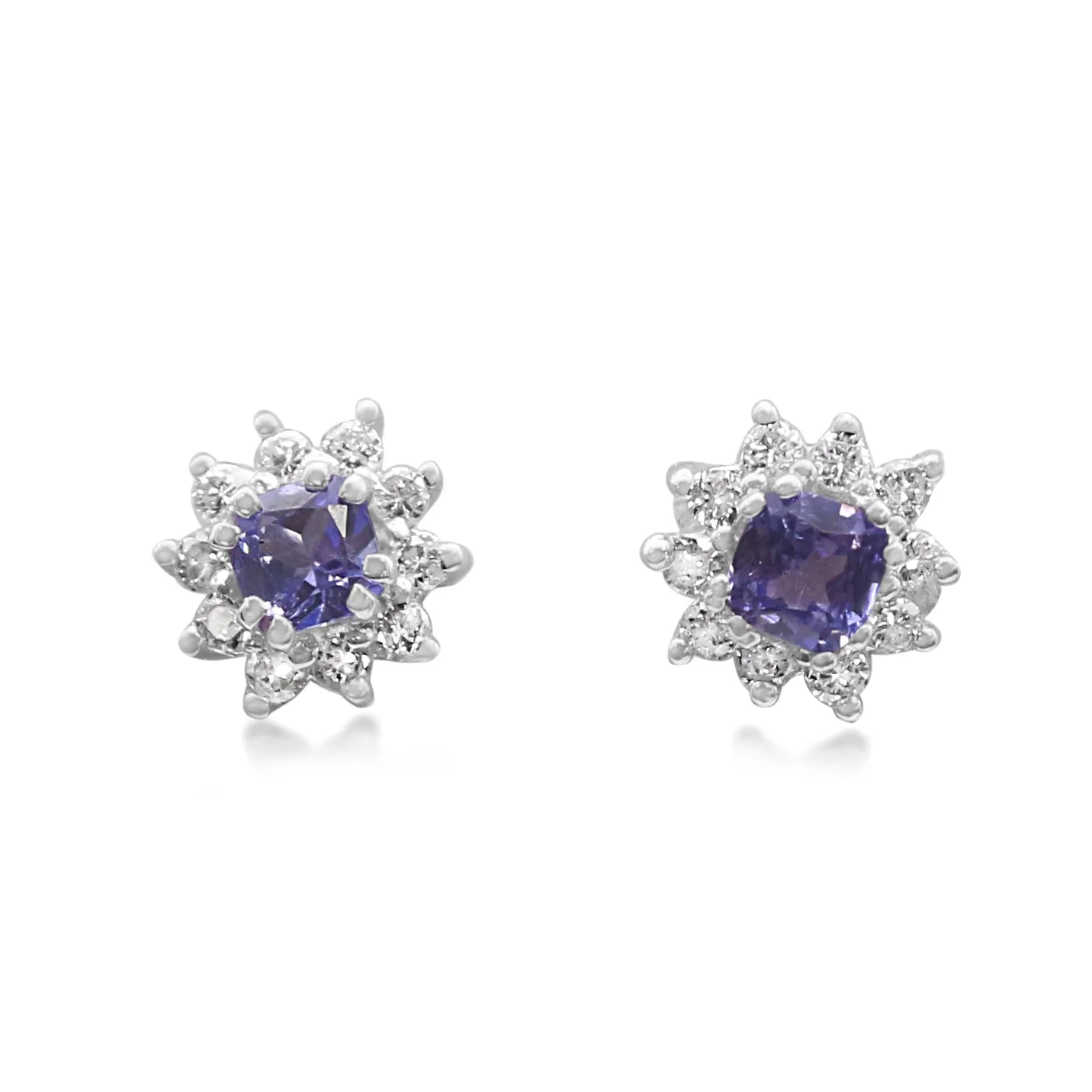 Tanzanite & Diamond Cluster Earrings - 18ct White Gold