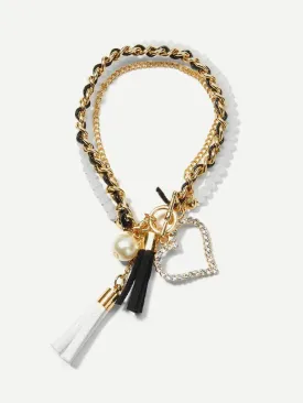 Tassel Detail Layered Beaded Bracelet