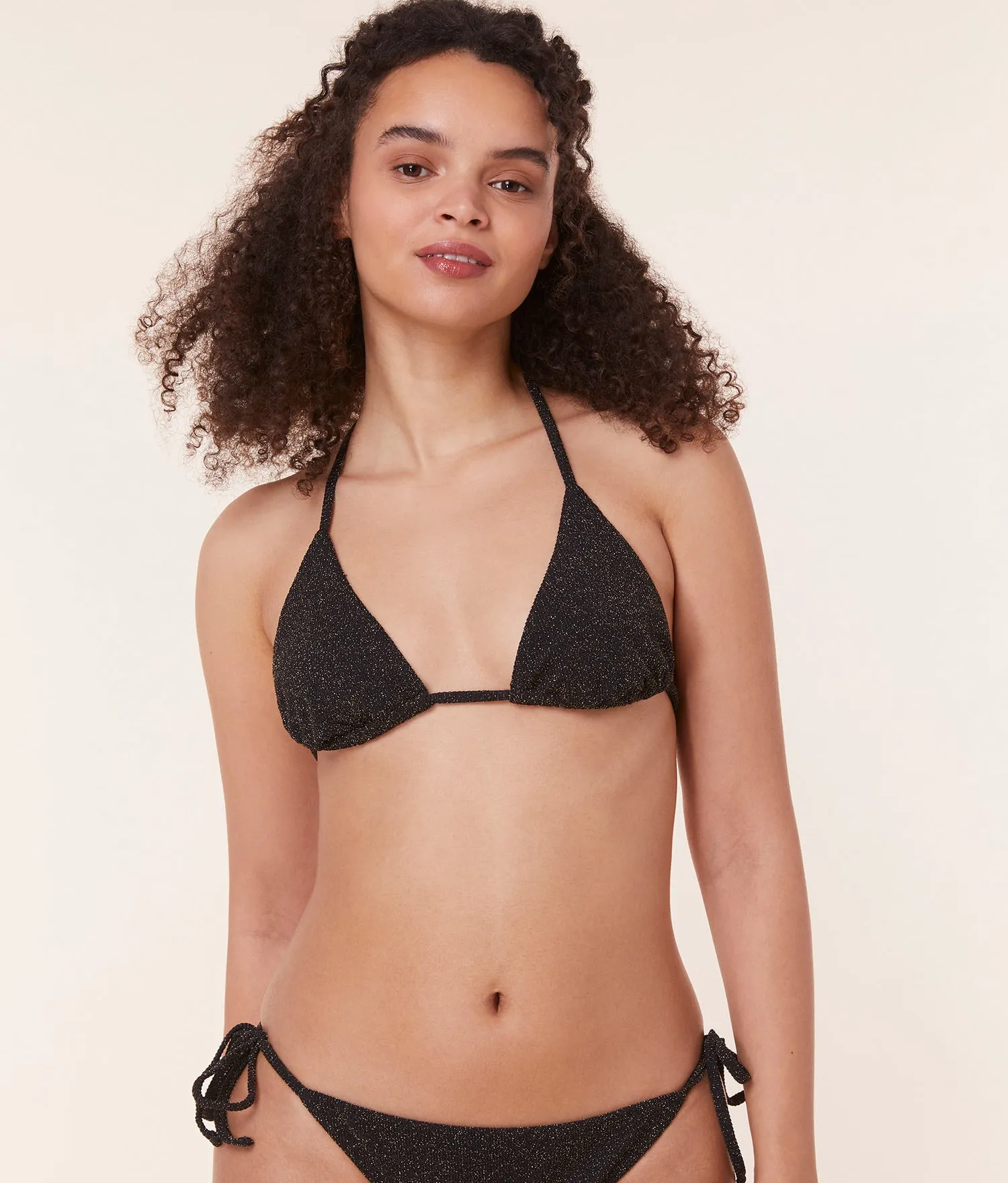 The String Bikini Top - Lurex Rib - Black