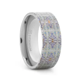 Thorsten Radiance Titanium Flat Profile Wedding Band w/ Engraved Cross Pattern (8mm) R0623-SPTI