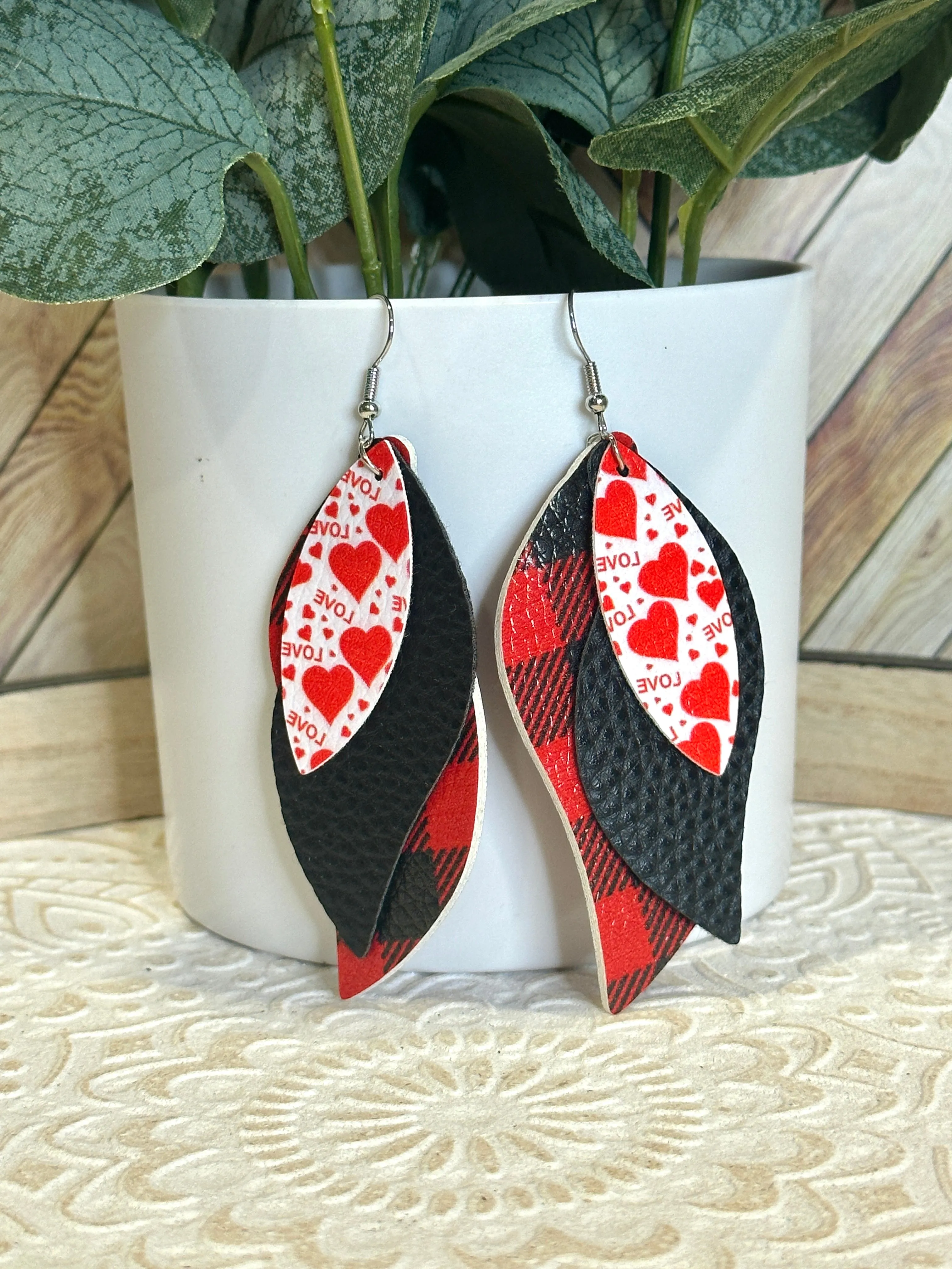 Valentines Faux Leather Earrings