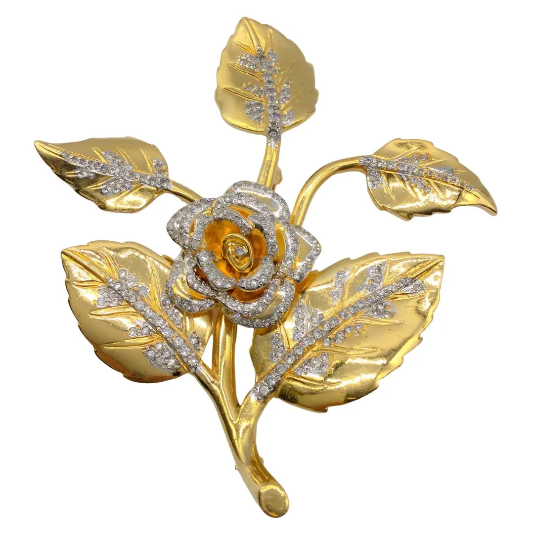 Valentino Gold Crystal Embellished Gilded Rose Brooch