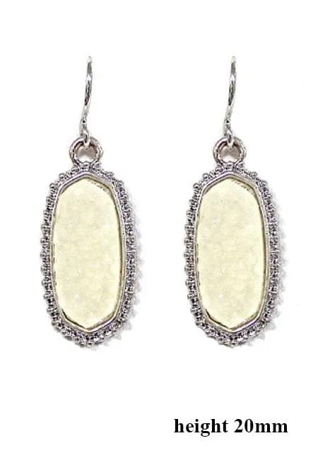 VE1442 Druzy Stone Oval Hexagon Drop Earrings