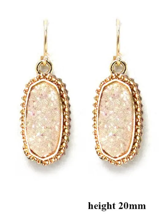 VE1442 Druzy Stone Oval Hexagon Drop Earrings