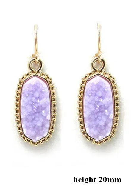 VE1442 Druzy Stone Oval Hexagon Drop Earrings