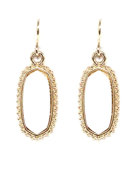 VE1442 Druzy Stone Oval Hexagon Drop Earrings