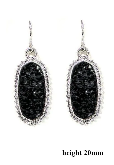 VE1442 Druzy Stone Oval Hexagon Drop Earrings