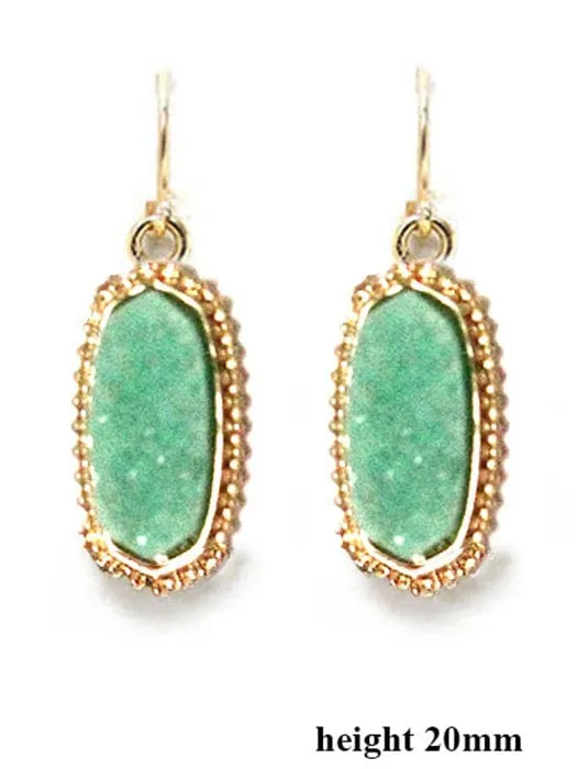 VE1442 Druzy Stone Oval Hexagon Drop Earrings