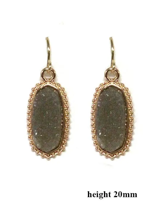 VE1442 Druzy Stone Oval Hexagon Drop Earrings