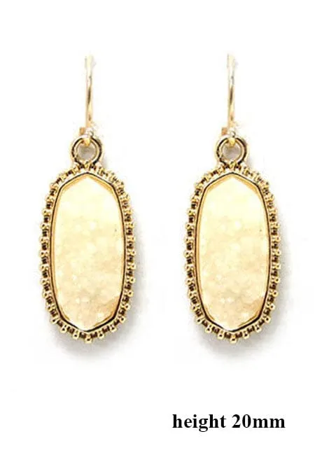 VE1442 Druzy Stone Oval Hexagon Drop Earrings