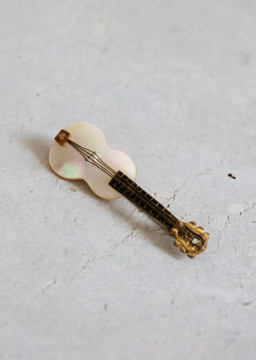 Vintage 1950s Mother of Pearl Guitar Brooch